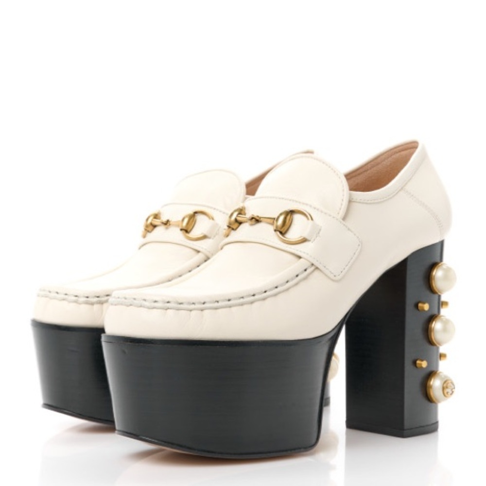 Gucci Cream Platform Loafers with Gold Details